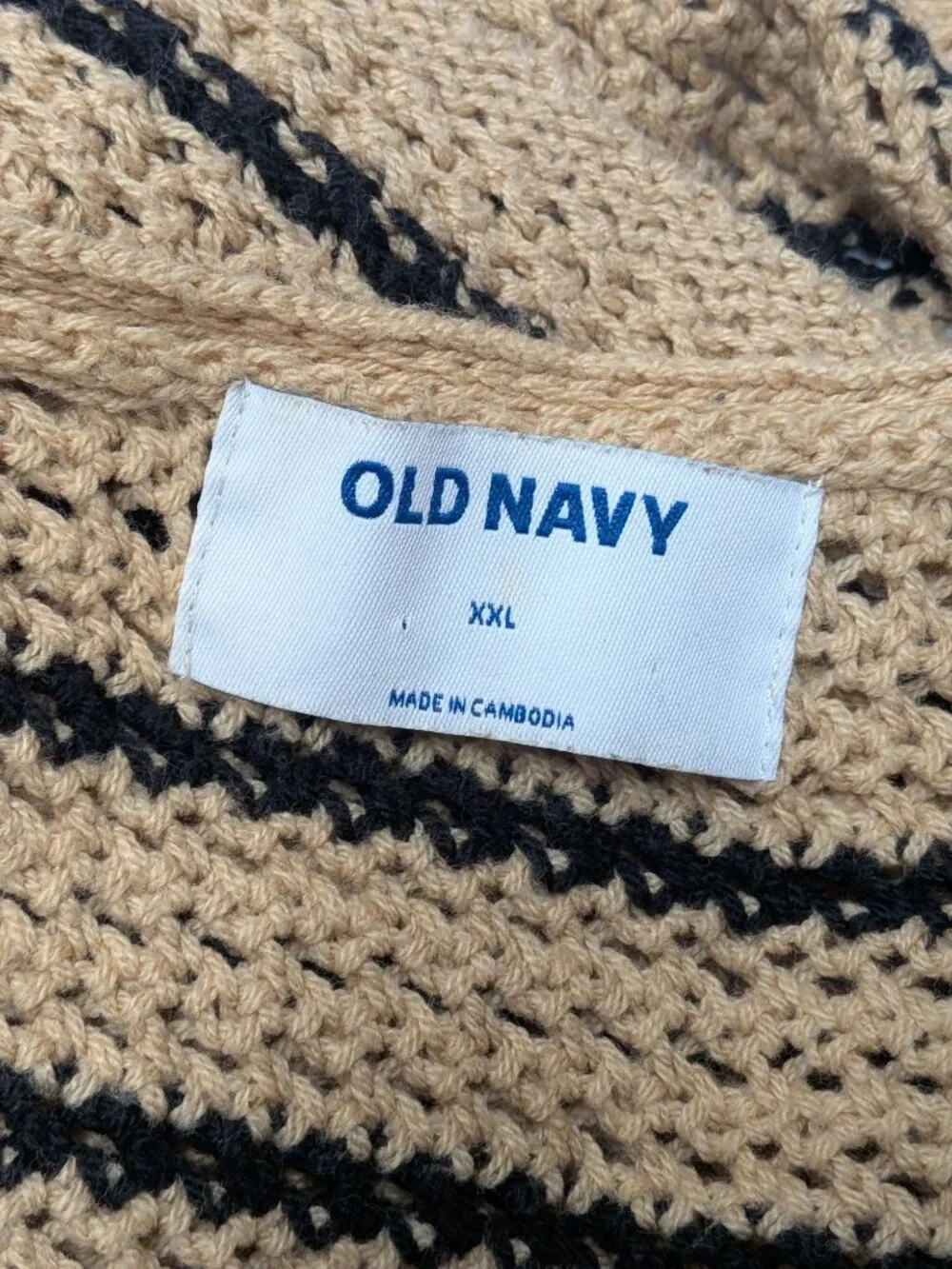 Crochet Open Knit V Neck Sweater Striped Oversized Boho Cottage Slouchy XXLarge